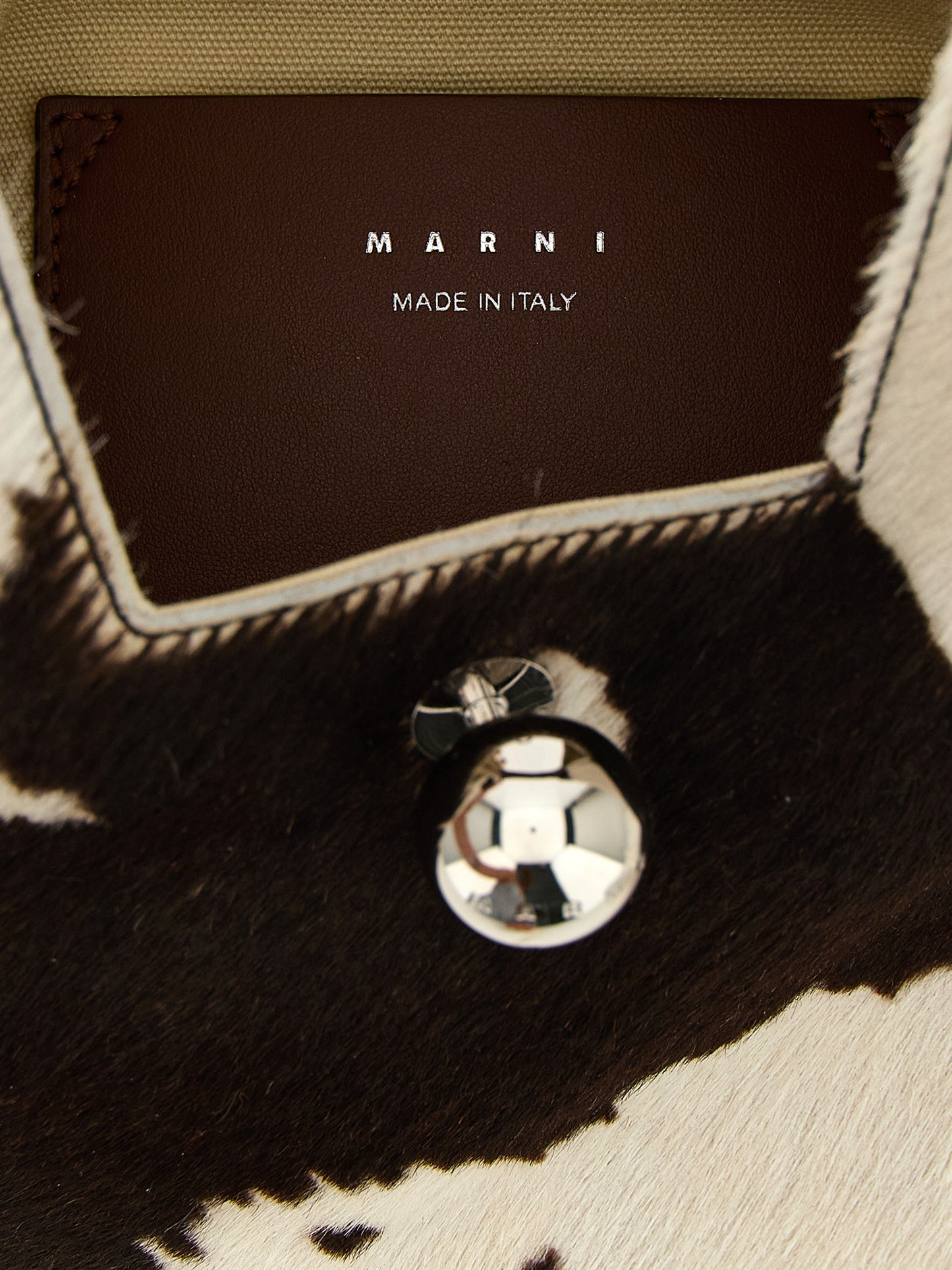 Small Trapeze Pouch Handbag by Marni for women in caiman leather brown, silver, white & print features an refined silhouette, showcasing a secure , ample , and versatile handle for a sophisticated refined aesthetic.