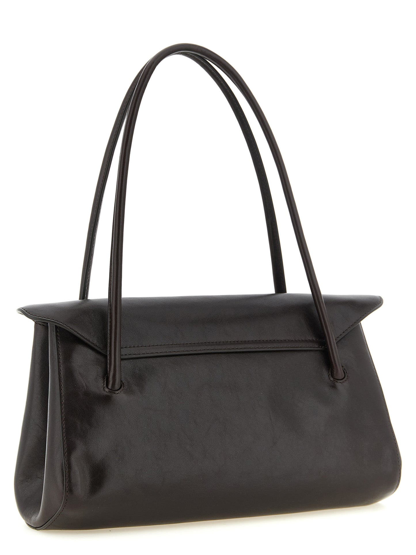 East West Shoulder Bag by Marni for women in caiman leather brown & gold features a effortless sophistication silhouette, secured by a snap & zipper with ample and versatile shoulder-strap & handle for a effortless sophistication finish.