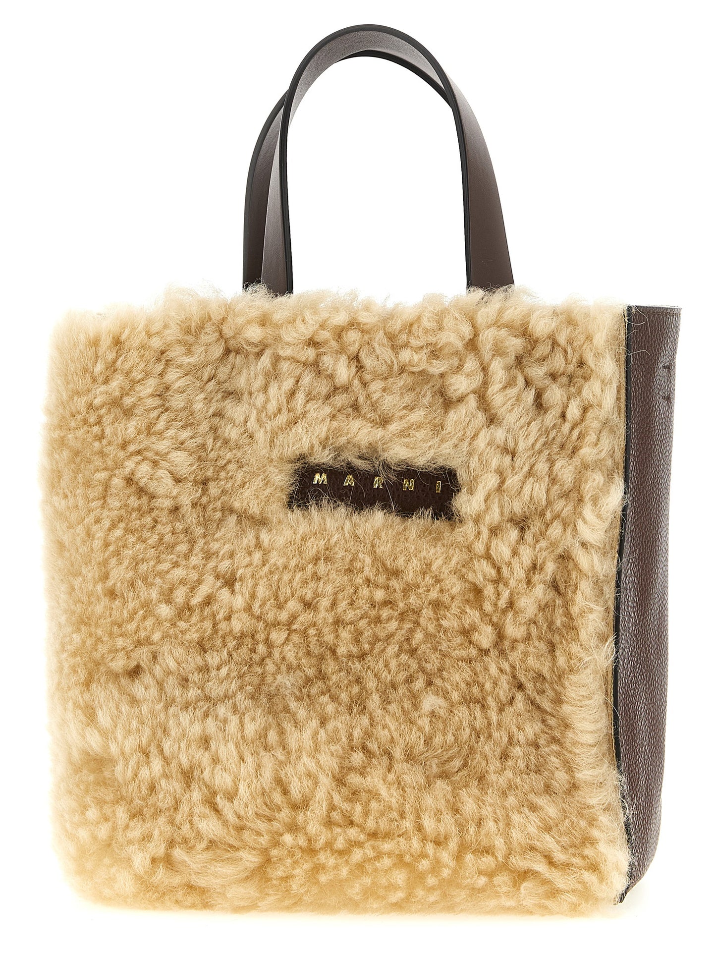 Mni Tote Handbag by Marni for women in polyester & cotton brown, cream, gold, multicolor & signature presents a ornamental silhouette, showcasing a secure zipper, ample , and versatile shoulder-strap & detachable-strap for a ornamental finish.