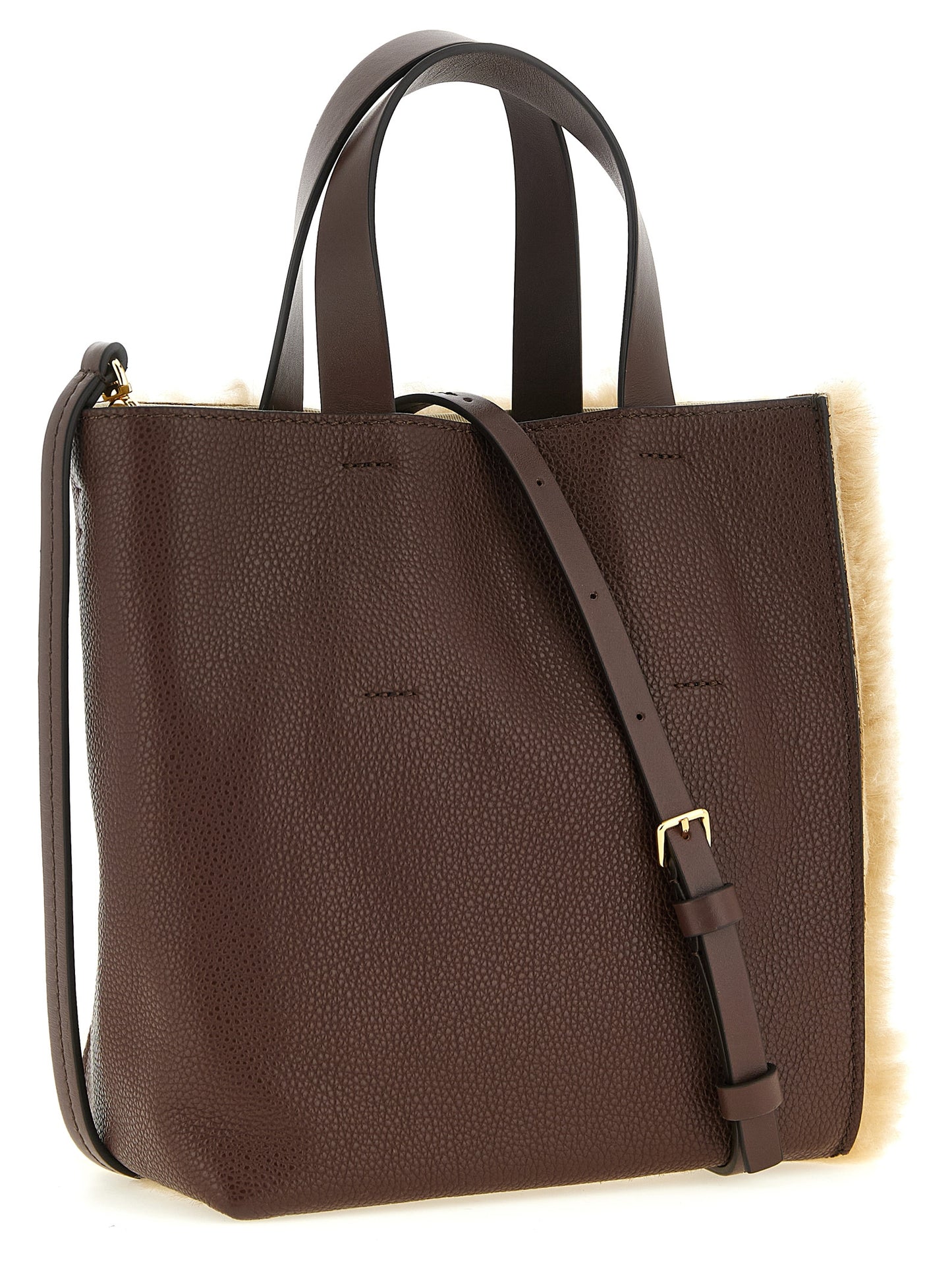 Mni Tote Handbag by Marni for women in polyester & cotton brown, cream, gold, multicolor & signature presents a ornamental silhouette, showcasing a secure zipper, ample , and versatile shoulder-strap & detachable-strap for a ornamental finish.