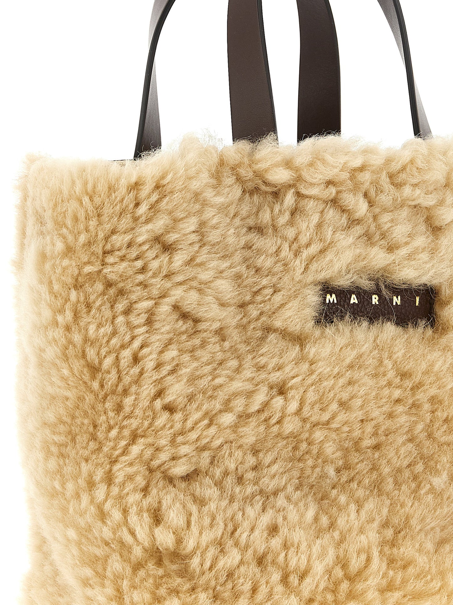 Mni Tote Handbag by Marni for women in polyester & cotton brown, cream, gold, multicolor & signature features a refined silhouette, showcasing a secure zipper, organized , and versatile shoulder-strap & detachable-strap for a refined finish.