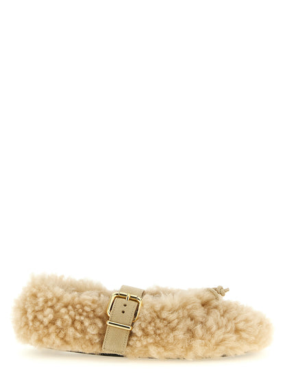 Ballet Flat Shoes by Marni for women in lambskin leather beige & gold showcases a resplendent Women's Lambskin Leather Ballet Flat Shoes aesthetic with a and .