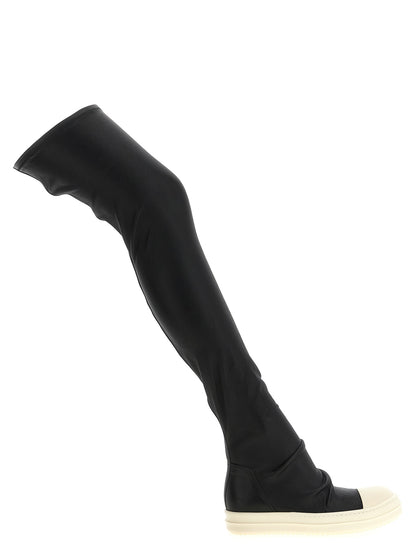 Over-The-Knee Boots by Rick Owens for women in lamb leather & cotton black features an dynamic silhouette, showcasing the dynamic Women's Lamb Leather & Cotton Over-The-Knee Boots design with its distinctive and elegant .