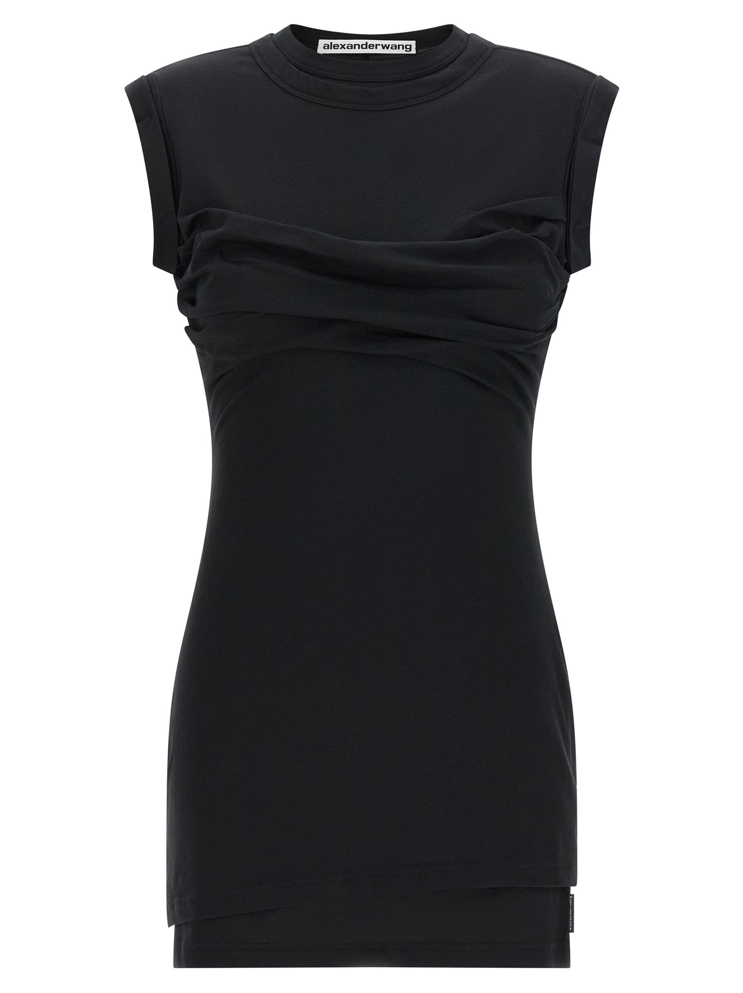Dress by Alexander Wang for women in stretch cotton black showcases a striking silhouette, elegantly detailed with a , refined high-neck neckline, and a striking short for a striking finish.