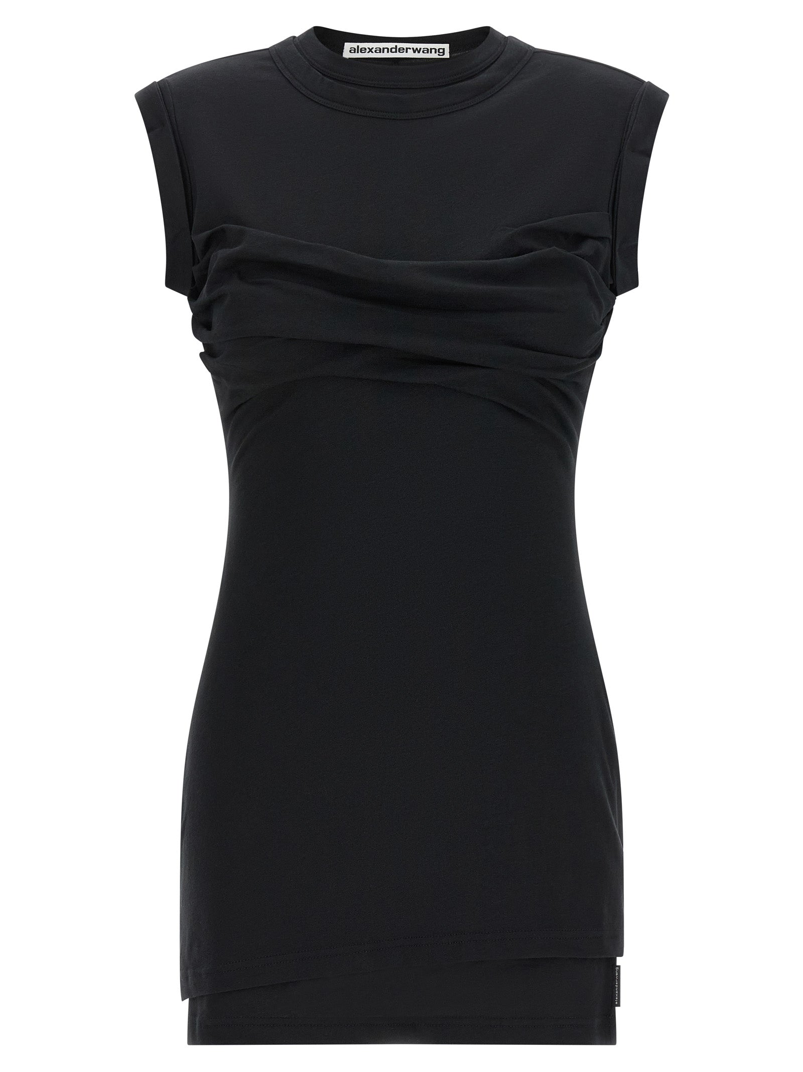 Dress by Alexander Wang for women in stretch cotton black showcases a striking silhouette, elegantly detailed with a , refined high-neck neckline, and a striking short for a striking finish.