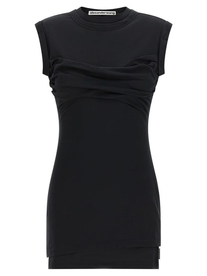 Dress by Alexander Wang for women in stretch cotton black showcases a striking silhouette, elegantly detailed with a , refined high-neck neckline, and a striking short for a striking finish.