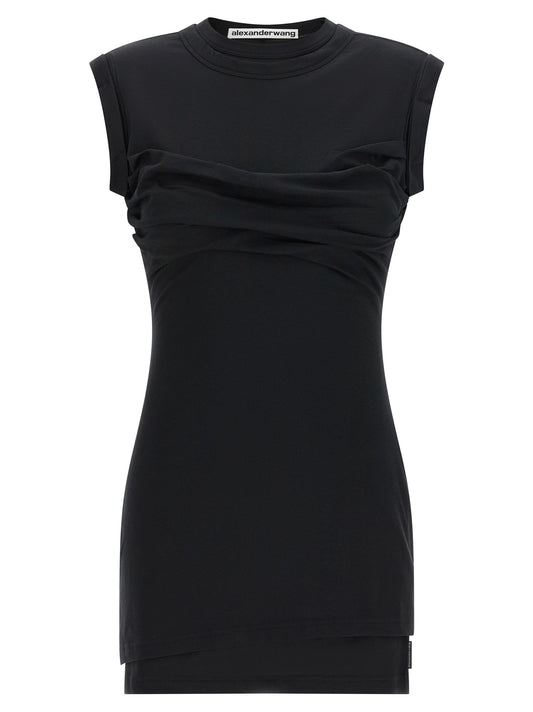 Dress by Alexander Wang for women in stretch cotton black showcases a striking silhouette, elegantly detailed with a , refined high-neck neckline, and a striking short for a striking finish.
