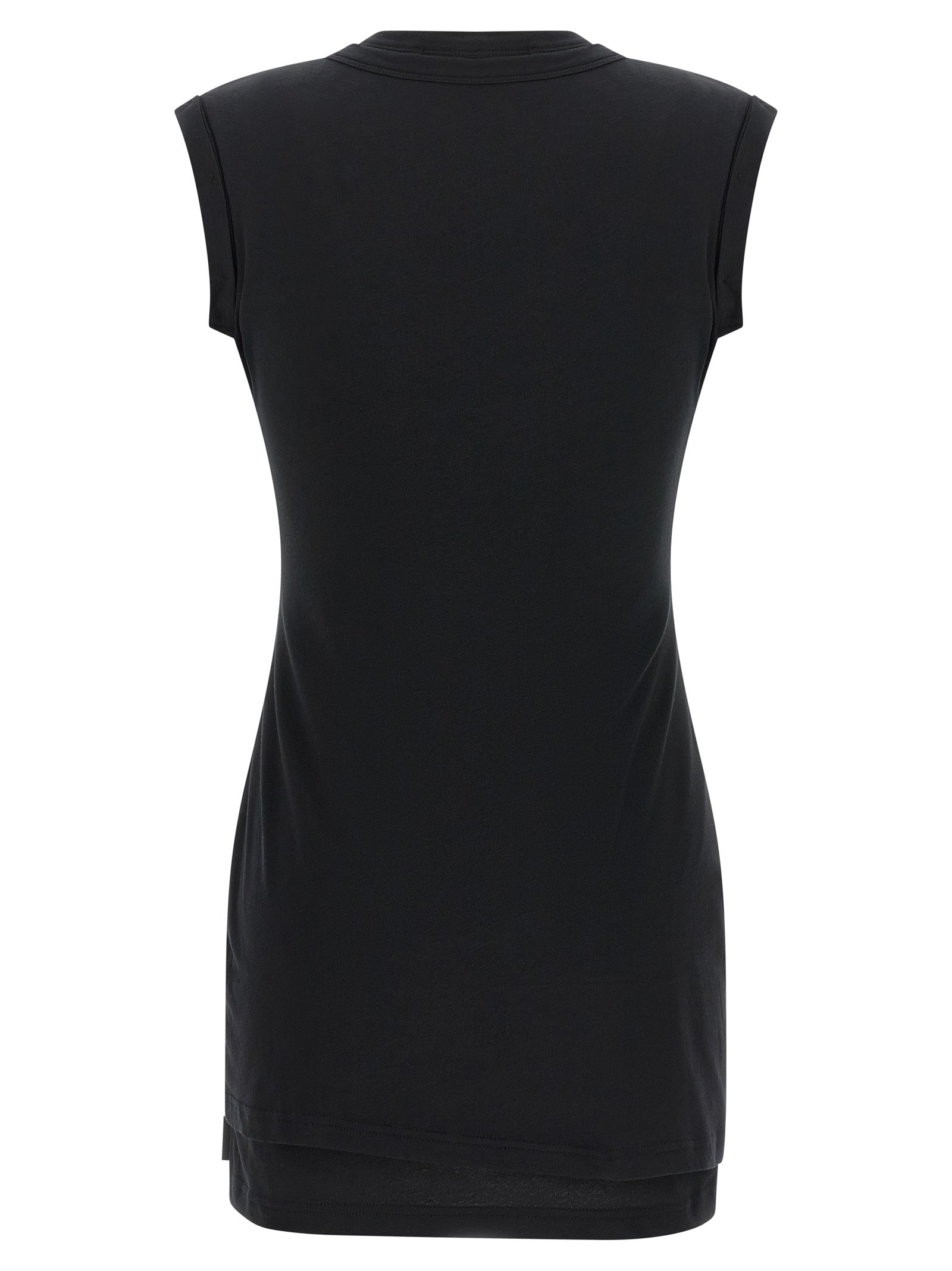 Dress by Alexander Wang for women in stretch cotton black features an sultry silhouette defined by a high-neck neckline and , falling to an sultry short for a sultry look.