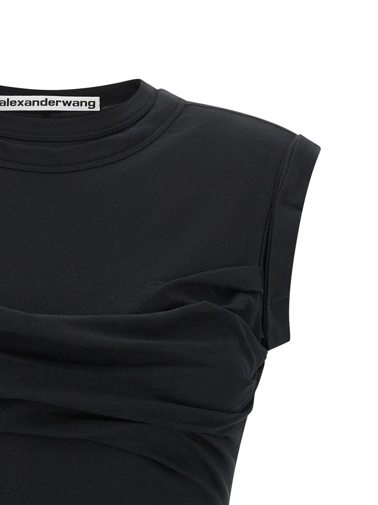 Dress by Alexander Wang for women in stretch cotton black presents a sinuous silhouette, showcasing a sophisticated high-neck neckline and detailed with a sinuous short for a refined finish.