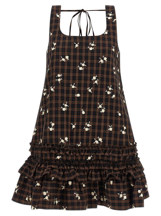 Dress by Ganni for women in organic cotton brown, patterned & floral features an cute silhouette, detailed with a and that elegantly flows into a cute short mini.