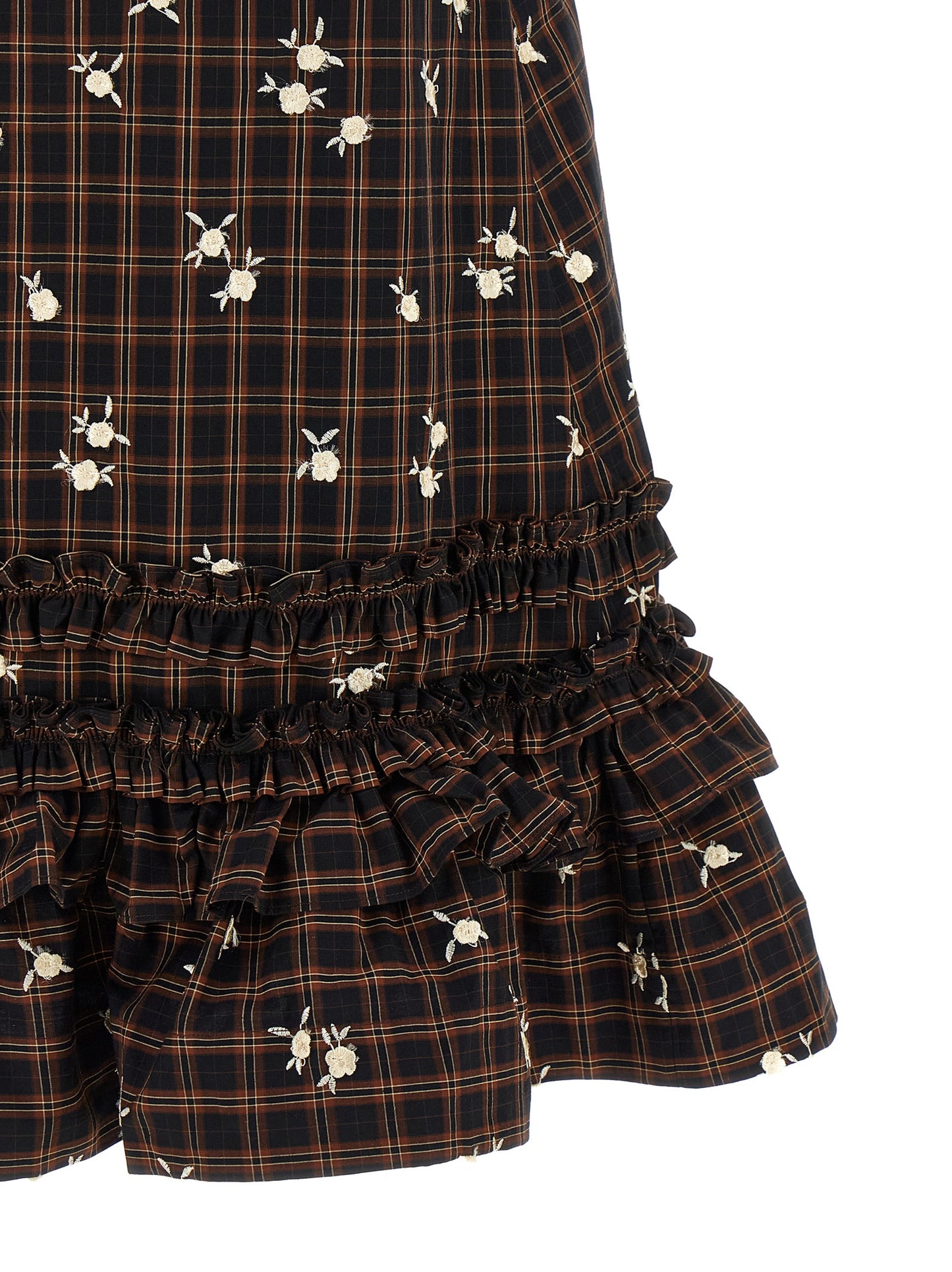 Dress by Ganni for women in organic cotton brown, patterned & floral features an sultry silhouette defined by a and , falling to an sultry short mini for a sultry look.
