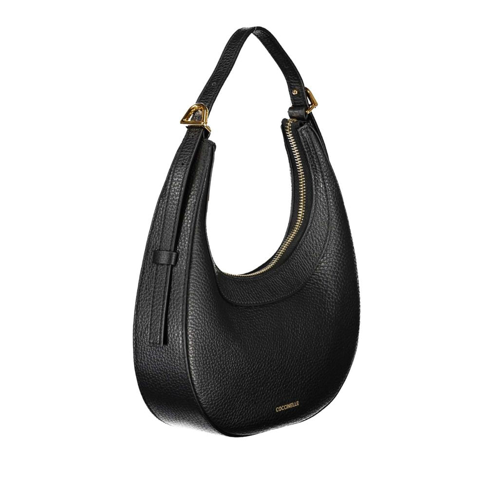 Handbag by Coccinelle for women in leather black features a ornamental silhouette, showcasing a secure zipper, ample , and ornamental adjustable-strap & handle for a sophisticated look.