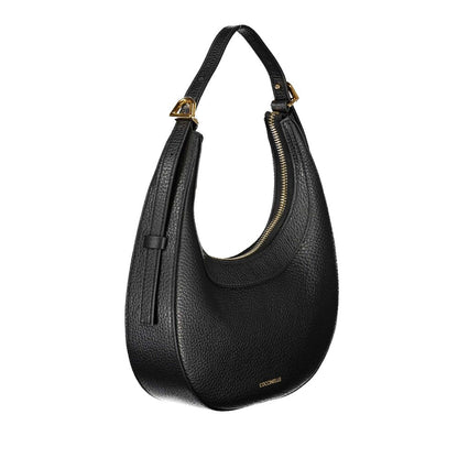 Handbag by Coccinelle for women in leather black features a ornamental silhouette, showcasing a secure zipper, ample , and ornamental adjustable-strap & handle for a sophisticated look.