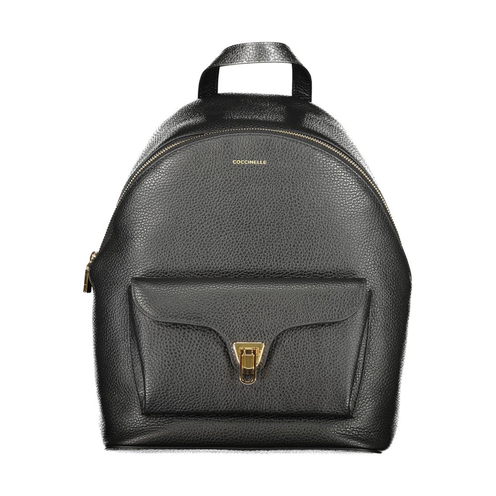 Backpack by Coccinelle for women in leather black features a refined silhouette, showcasing the Beat Generation Leather Backpack design with a secure zipper, ample external-pockets & internal-pockets, and versatile backpack-strap, adjustable-strap & handle.