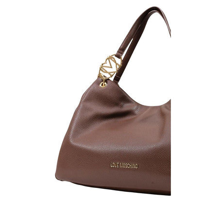 Large Handbag by Love Moschino for women in polyethylene & polyurethane brown & gold features a signature silhouette, showcasing a secure and signature with versatile handle for a sophisticated look.