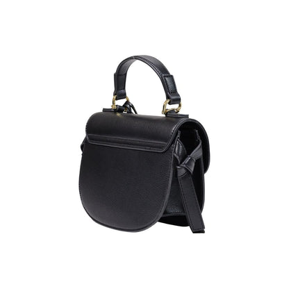 Small Evening Flap Handbag by Love Moschino for women in polyethylene & polyurethane black, gold & signature features a ornamental silhouette, showcasing a secure flap, ample , and ornamental shoulder-strap, handle & adjustable-strap for a sophisticated look.