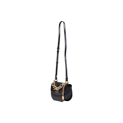 Medium Handbag by Love Moschino for women in polyester & polyurethane black & gold features a ornamental silhouette, showcasing a secure , ample , and ornamental shoulder-strap & adjustable-strap for a sophisticated look.