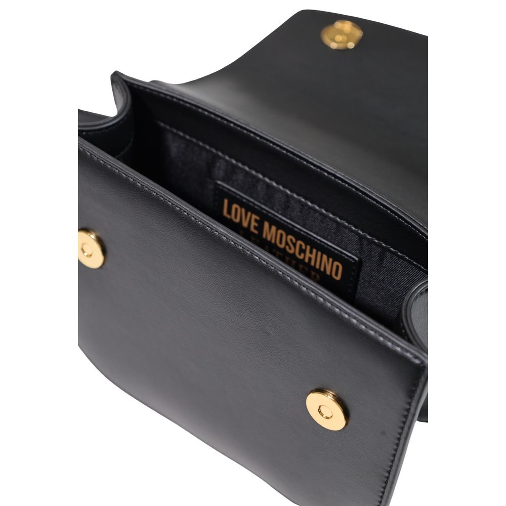 Medium Handbag by Love Moschino for women in polyester & polyurethane black & gold presents a ornamental silhouette, showcasing a secure , ample , and versatile shoulder-strap & adjustable-strap for a ornamental finish.