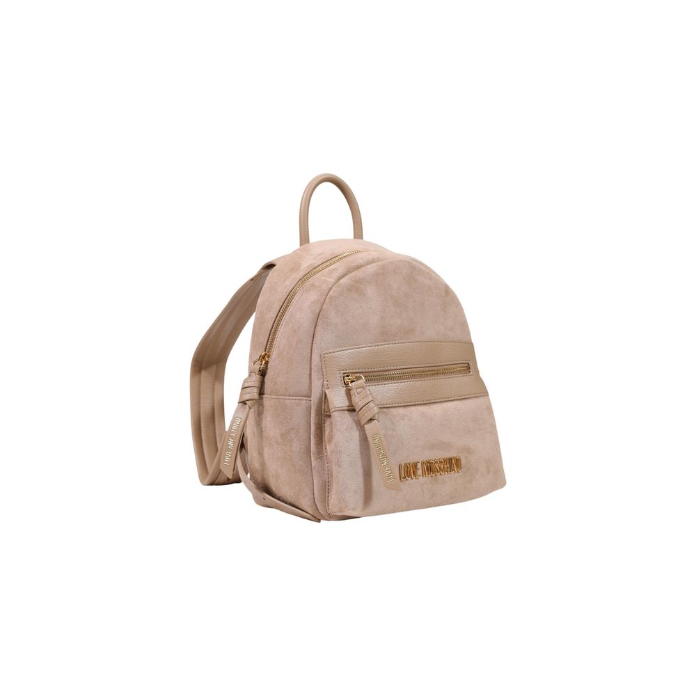 Backpack by Love Moschino for women in stretch polyester beige showcases an architectural Stretch Polyester Backpack design, featuring a secure zipper, ample , and architectural backpack-strap & adjustable-strap for a sophisticated look.