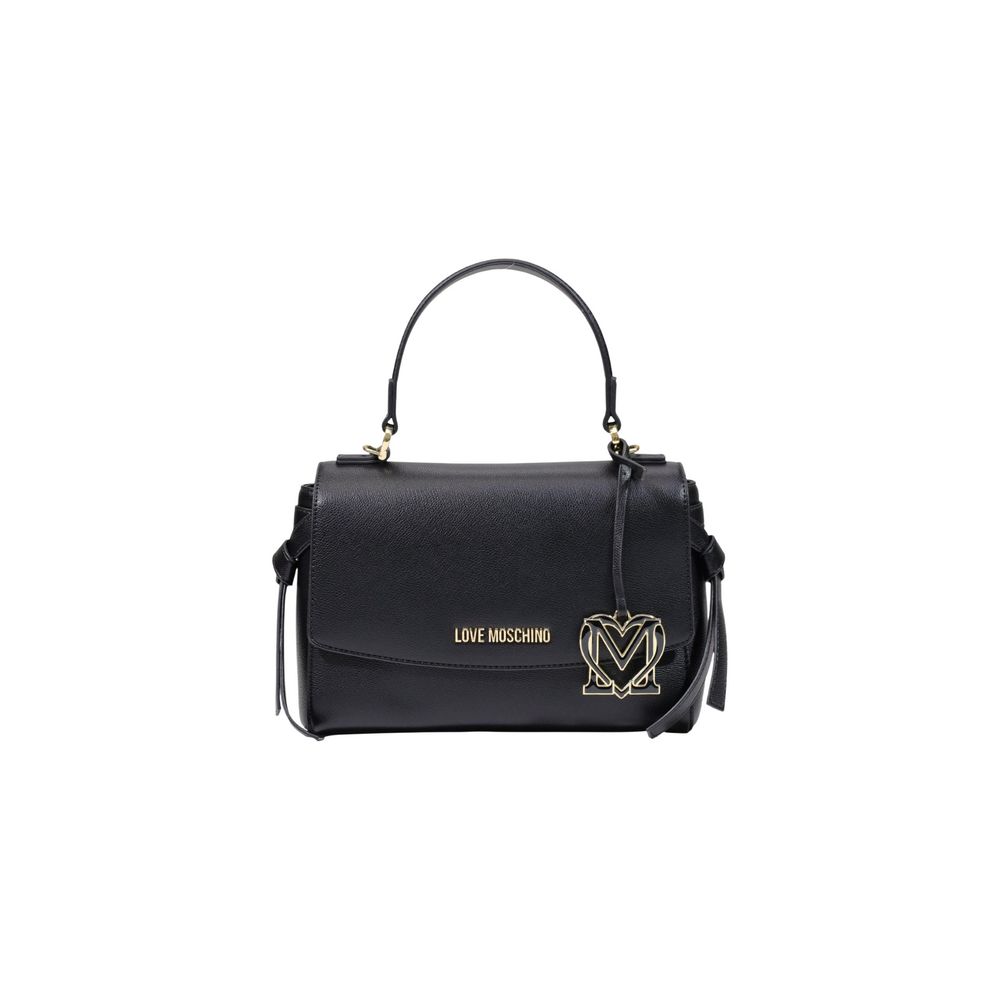 Medium Crossbody Flap Handbag by Love Moschino for women in polyethylene & polyurethane black, gold & signature features a exquisite silhouette, showcasing a secure flap and exquisite with versatile crossbody-strap, shoulder-strap, handle & adjustable-strap for a exquisite finish.