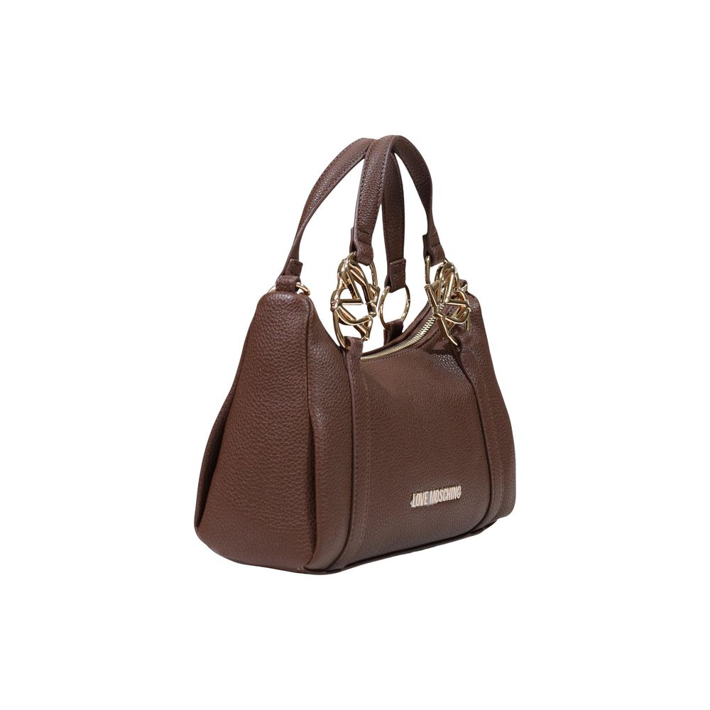 Love Moschino Heart Pebbled Poly Leather Small Evening Handbag - Brown Gold