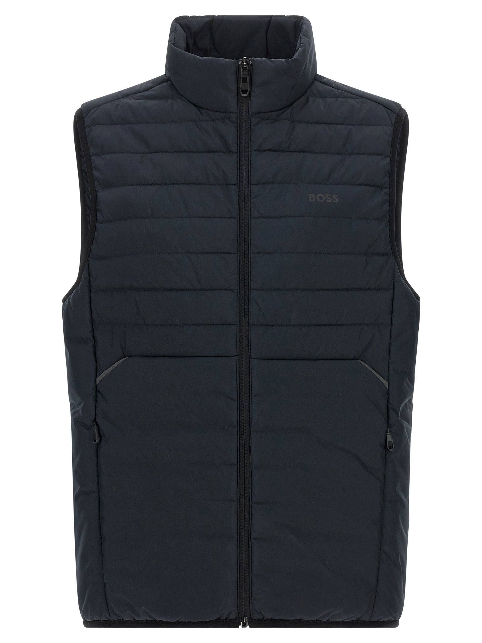 Vest by Hugo Boss for men in polyester navy features a chic silhouette, expertly detailed with a refined and premium pockets for a truly chic look.