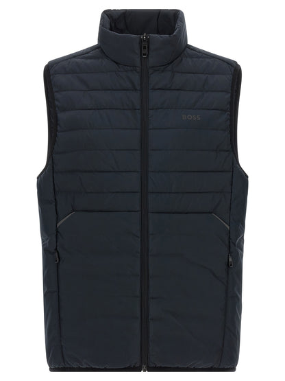 Vest by Hugo Boss for men in polyester navy features a chic silhouette, expertly detailed with a refined and premium pockets for a truly chic look.