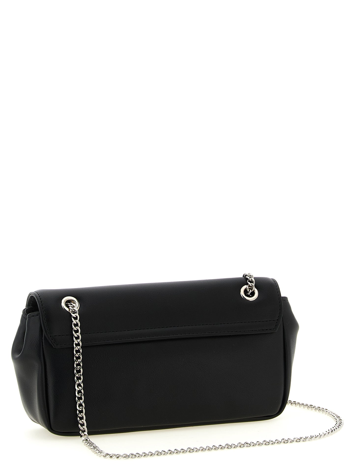 Crossbody Flap Handbag by Vivienne Westwood for women in polyester black & silver features an multi-faceted design with a secure flap & magnetic, ample , and versatile crossbody-strap & shoulder-strap for a multi-faceted finish.