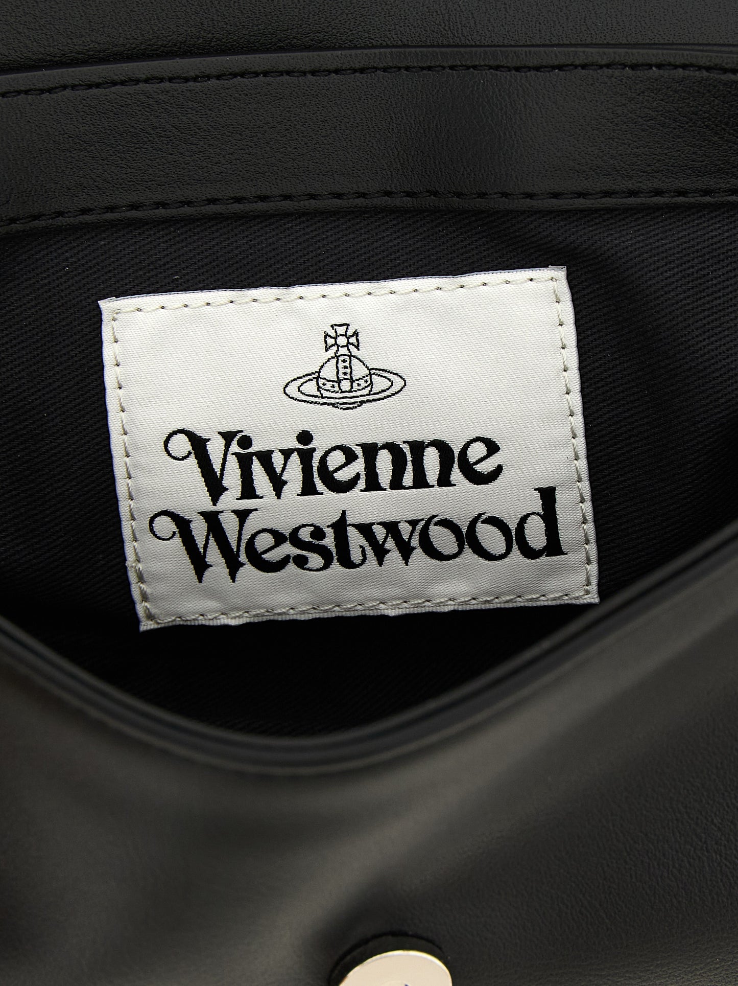 Crossbody Flap Handbag by Vivienne Westwood for women in polyester black & silver features an versatile silhouette, showcasing a secure flap & magnetic and versatile with versatile crossbody-strap & shoulder-strap for a versatile finish.