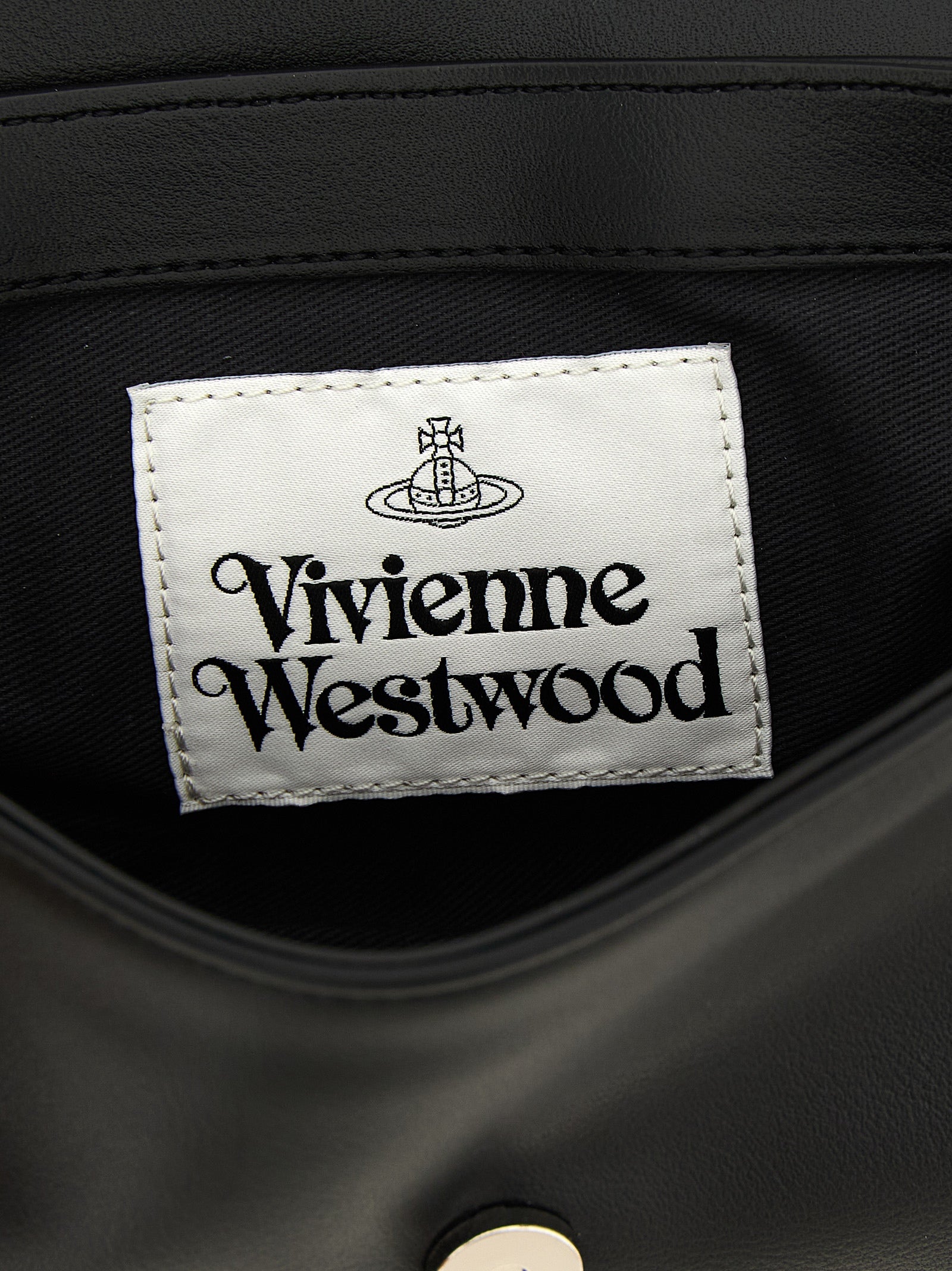 Crossbody Flap Handbag by Vivienne Westwood for women in polyester black & silver features an versatile silhouette, showcasing a secure flap & magnetic and versatile with versatile crossbody-strap & shoulder-strap for a versatile finish.