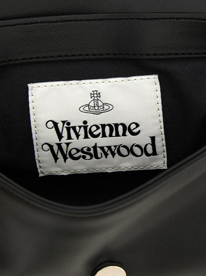 Crossbody Flap Handbag by Vivienne Westwood for women in polyester black & silver features an versatile silhouette, showcasing a secure flap & magnetic and versatile with versatile crossbody-strap & shoulder-strap for a versatile finish.