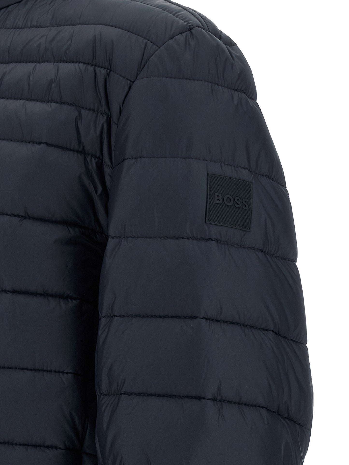 Puffer Jacket by Hugo Boss for men in polyamide navy showcases a bohemian silhouette, artfully detailed with a bohemian and signature insulated for a truly bohemian finish.