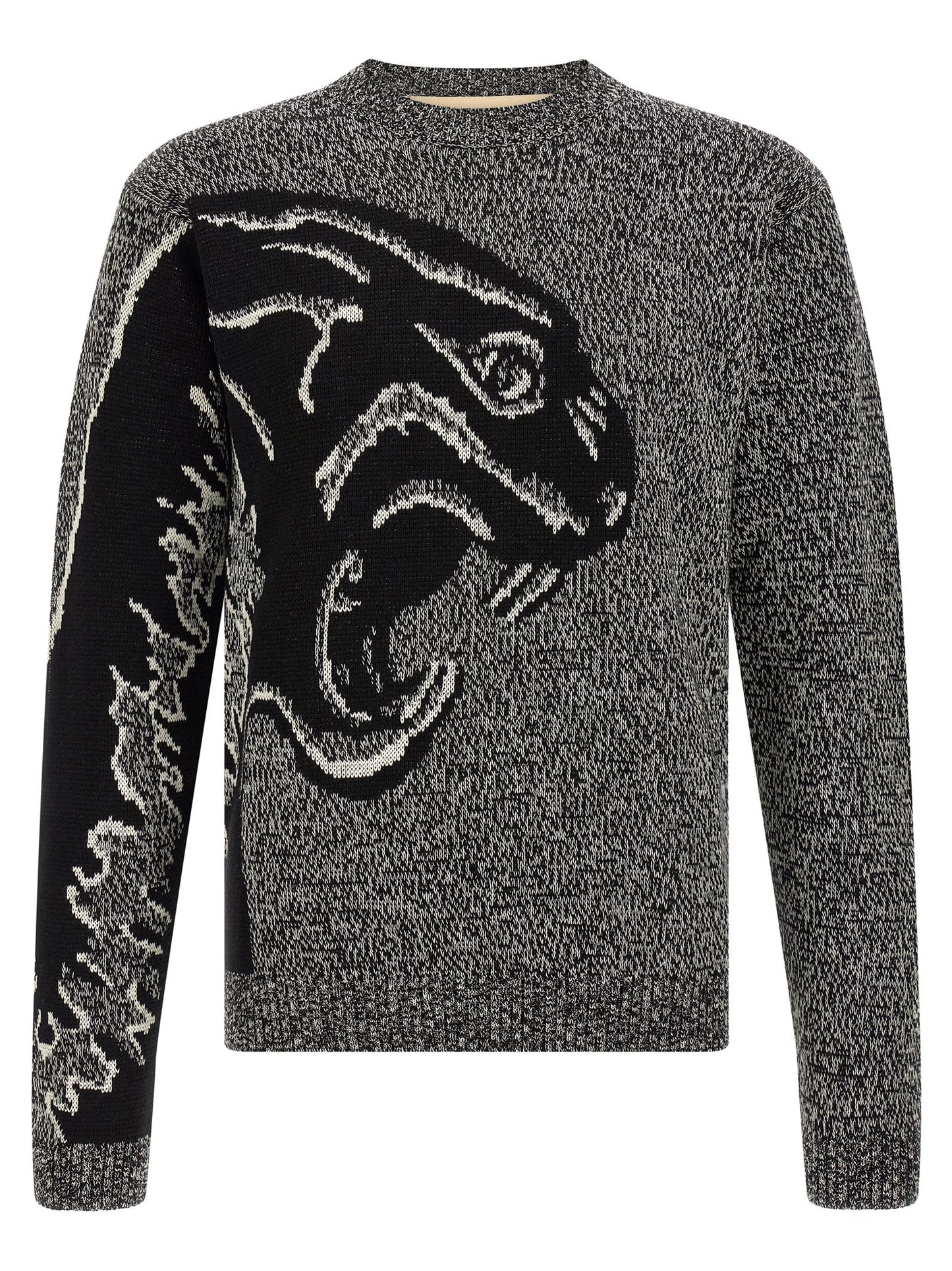 Cardigan by Valentino Garavani for men in virgin wool & cotton bicolour, black & white showcases a captivating silhouette, artfully detailed with a captivating and crew neckline for a truly sophisticated captivating look.