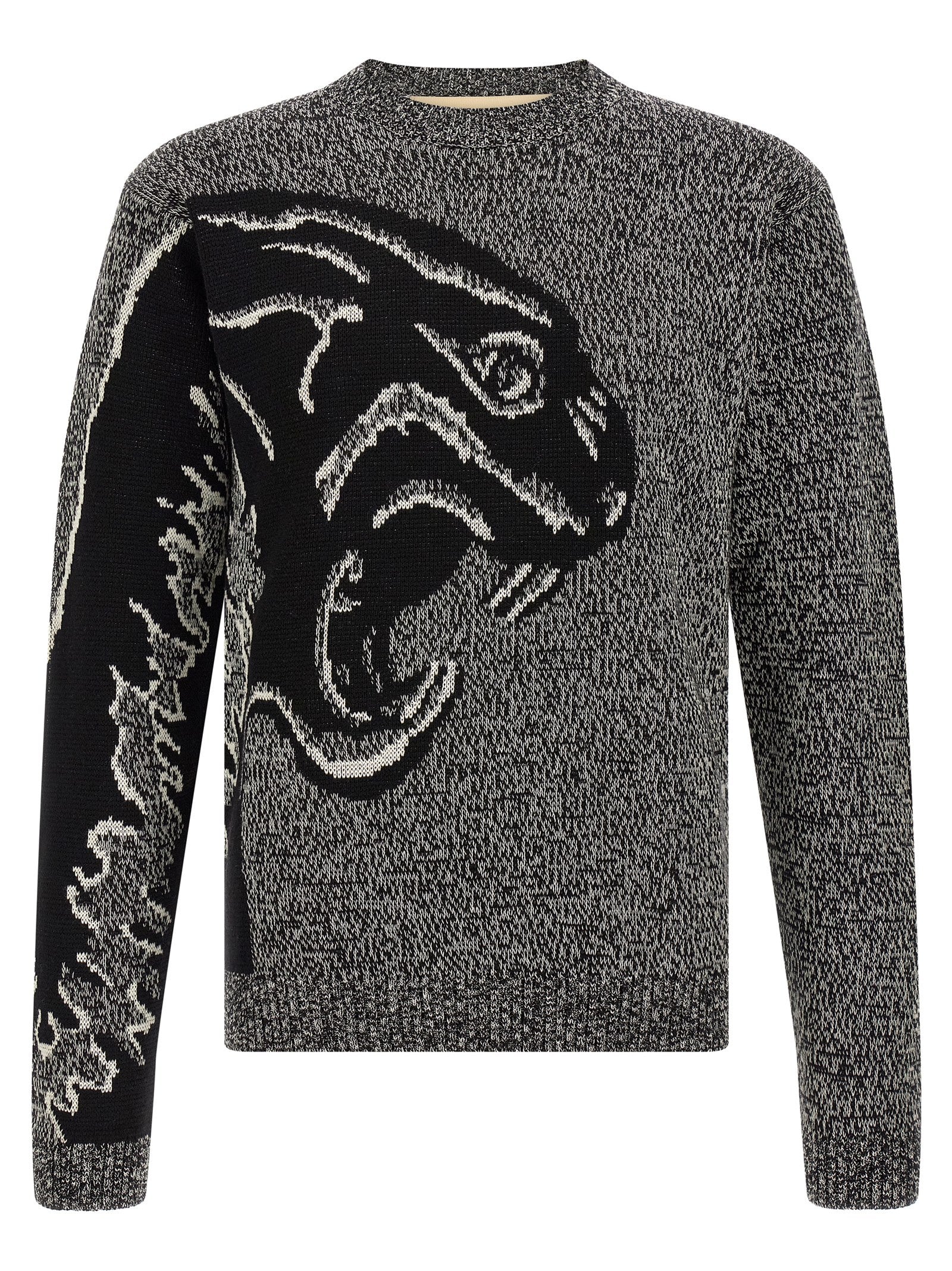 Cardigan by Valentino Garavani for men in virgin wool & cotton bicolour, black & white showcases a captivating silhouette, artfully detailed with a captivating and crew neckline for a truly sophisticated captivating look.
