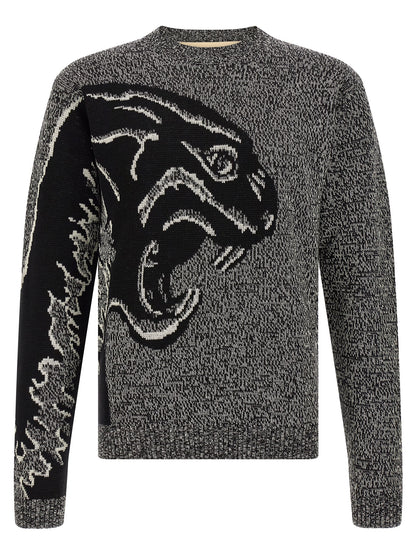 Cardigan by Valentino Garavani for men in virgin wool & cotton bicolour, black & white showcases a captivating silhouette, artfully detailed with a captivating and crew neckline for a truly sophisticated captivating look.