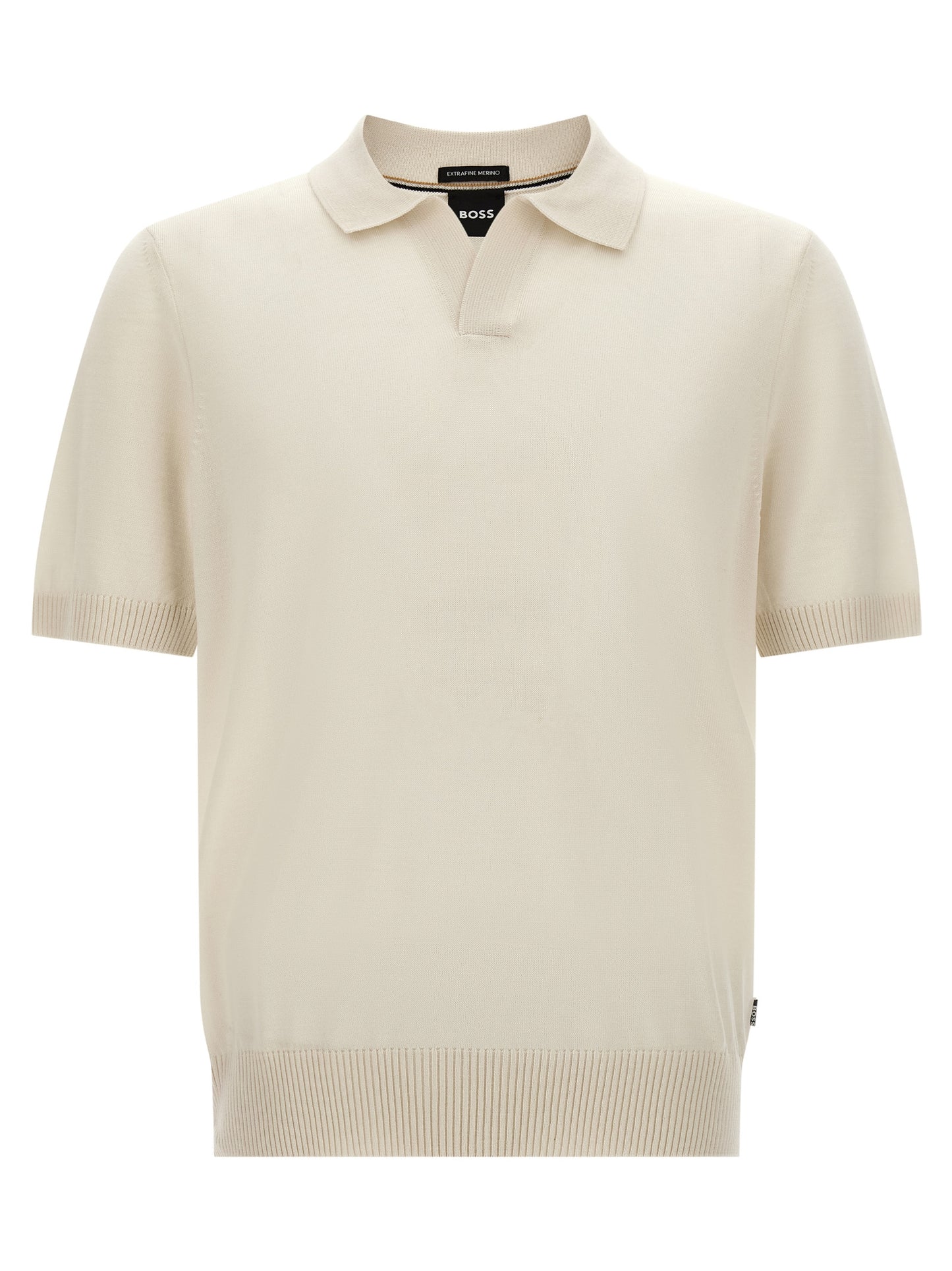 Polo Shirt by Hugo Boss for men in virgin wool black, cream & white presents a distinguished silhouette, showcasing a sophisticated and distinguished for a truly distinguished finish.