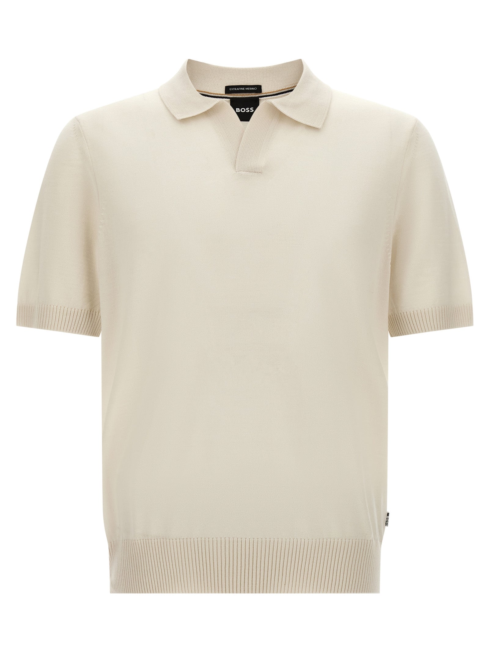 Polo Shirt by Hugo Boss for men in virgin wool black, cream & white presents a distinguished silhouette, showcasing a sophisticated and distinguished for a truly distinguished finish.