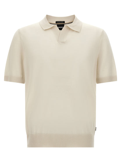 Polo Shirt by Hugo Boss for men in virgin wool black, cream & white presents a distinguished silhouette, showcasing a sophisticated and distinguished for a truly distinguished finish.