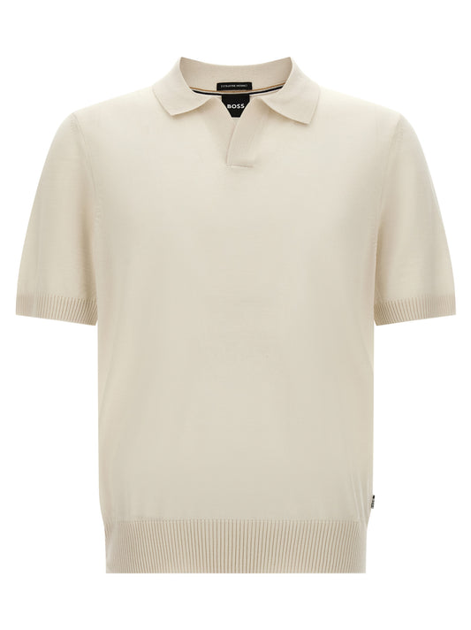 Polo Shirt by Hugo Boss for men in virgin wool black, cream & white presents a distinguished silhouette, showcasing a sophisticated and distinguished for a truly distinguished finish.