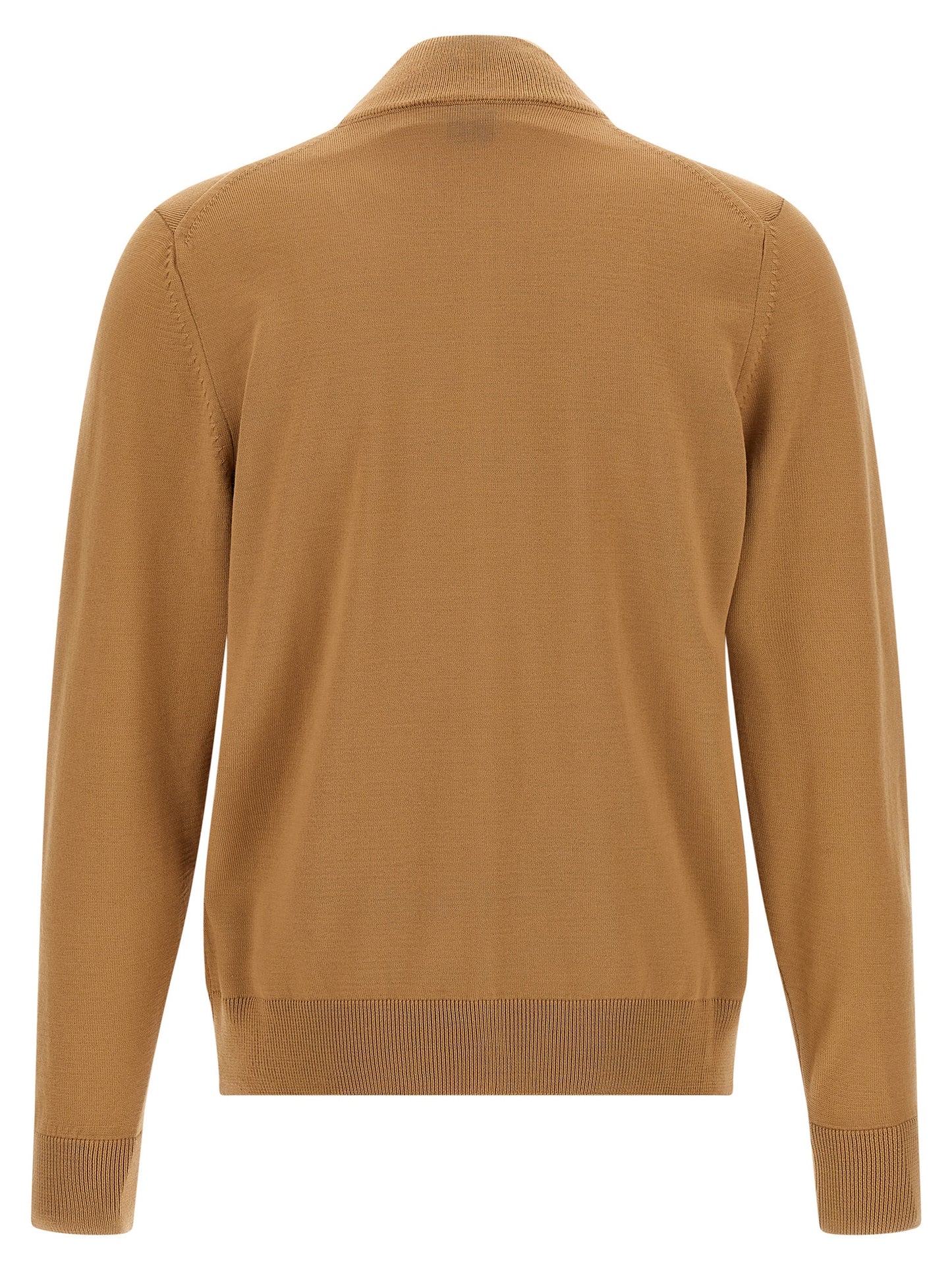 Cardigan by Hugo Boss for men in virgin wool brown presents a textural silhouette, artfully finished with a textural high-neck neckline and for a sophisticated, textural look.