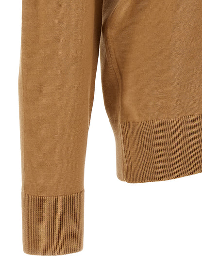 Cardigan by Hugo Boss for men in virgin wool brown showcases a luxurious silhouette, meticulously detailed with a sophisticated high-neck neckline and for a refined finish.