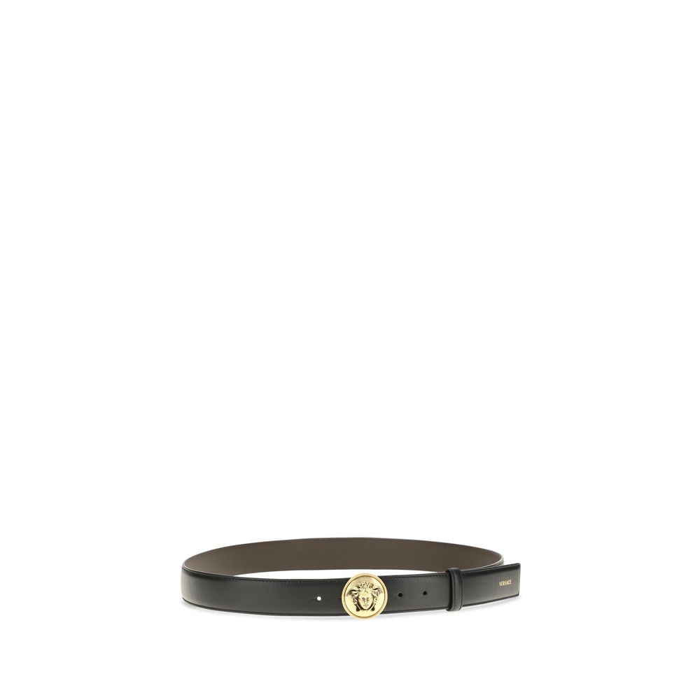 Belt by Versace for men in bos taurus calfskin leather black features an artisanal silhouette, showcasing the artisanal craftsmanship of the Medusa Bos Taurus Calfskin Leather Belt collection for a artisanal finish.