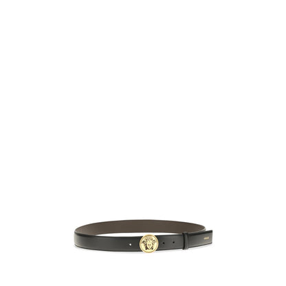 Belt by Versace for men in bos taurus calfskin leather black features an artisanal silhouette, showcasing the artisanal craftsmanship of the Medusa Bos Taurus Calfskin Leather Belt collection for a artisanal finish.