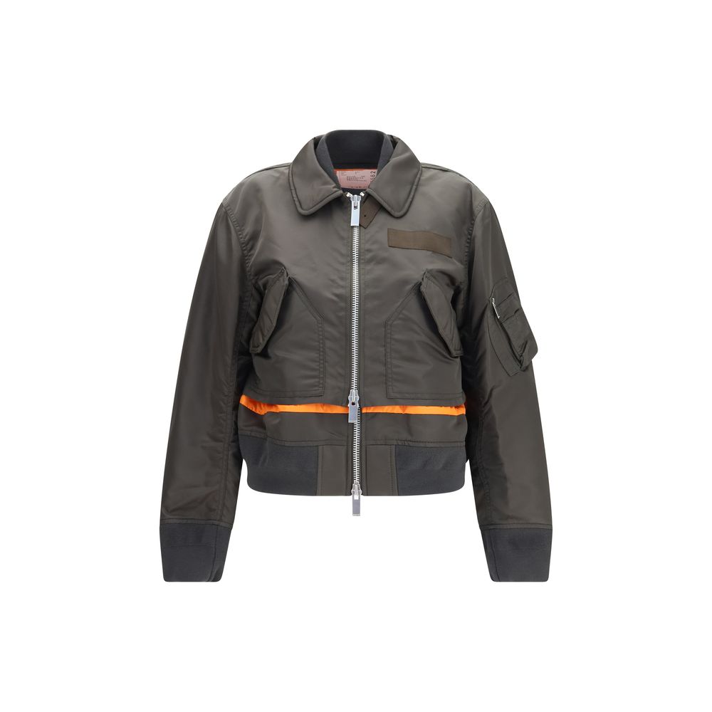 Bomber Jacket by Sacai for women in nylon twill bicolour features a dramatic silhouette, showcasing a sophisticated and distinctive pockets for a dramatic aesthetic.
