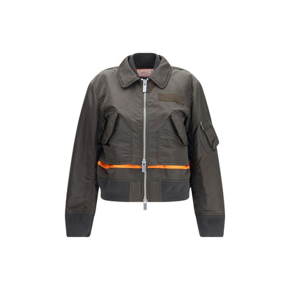 Bomber Jacket by Sacai for women in nylon twill bicolour features a dramatic silhouette, showcasing a sophisticated and distinctive pockets for a dramatic aesthetic.
