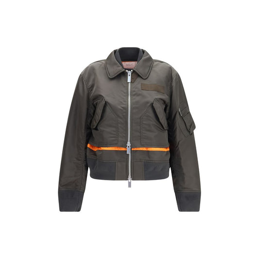 Bomber Jacket by Sacai for women in nylon twill bicolour features a dramatic silhouette, showcasing a sophisticated and distinctive pockets for a dramatic aesthetic.