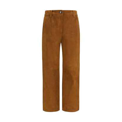 Pants by Magda Butrym for women in lambskin leather & corduroy brown features a utilitarian straight-leg & regular-fit with a utilitarian long and high rise to create a sophisticated, premium look.
