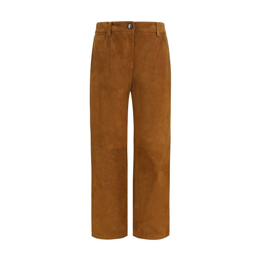 Pants by Magda Butrym for women in lambskin leather & corduroy brown features a utilitarian straight-leg & regular-fit with a utilitarian long and high rise to create a sophisticated, premium look.