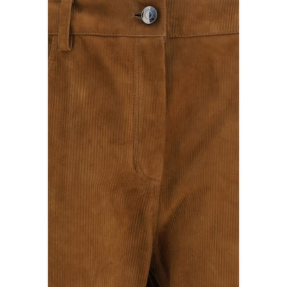 Pants by Magda Butrym for women in lambskin leather & corduroy brown features an understated silhouette, showcasing a sophisticated straight-leg & regular-fit and long with a refined high rise for an understated, polished aesthetic.
