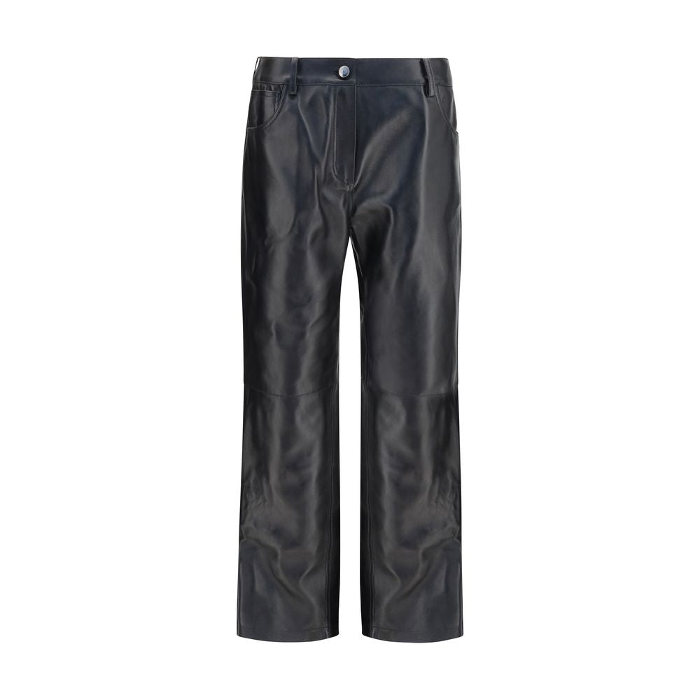 Pants by Magda Butrym for women in sheep leather black features a utilitarian straight-leg & regular-fit with a utilitarian long and high rise to create a sophisticated, premium look.